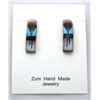 Image 1 : Zuni Multi-Stone Inlay Sterling Silver Half-Ring Post Earrings - Leif Esalio