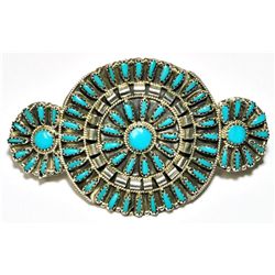 Navajo Turquoise Cluster Sterling Silver Hair Barrette - Violet Begay