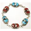 Image 2 : Zuni Coral & Turquoise Sterling Silver Snake Wide Link Bracelet - Effie Calavaza