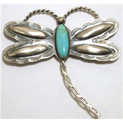 Navajo Turquoise Sterling Silver Dragonfly Pin - Tim Yazzie