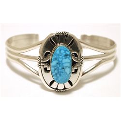 Navajo Spider Web Kingman Turquoise Sterling Silver Cuff Bracelet - Eugene Belone