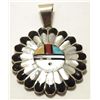 Image 1 : Zuni Multi-Stone Inlay Sun Face Sterling Silver Pendant - Verdel Niiha