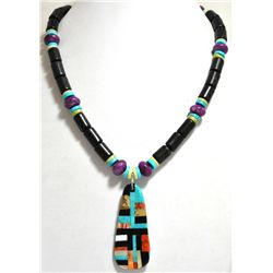 Santo Domingo Multi-Stone & Black Jet Beads Necklace - Delbert & Torevia Crespin