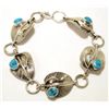 Image 2 : Navajo Turquoise Sterling Silver Feather Link Bracelet - Vivian Jones