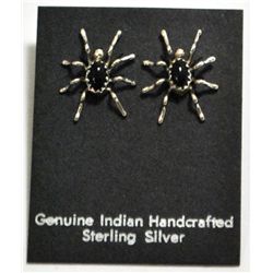 Navajo Onyx Spider Sterling Silver Post Earrings - Anna Spencer