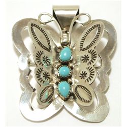 Navajo Turquoise Sterling Silver Butterfly Pendant & Pin - Tim Yazzie