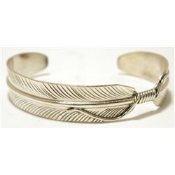 Navajo Sterling Silver Feather Medium Cuff Bracelet - Virgil Reeder