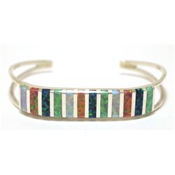 Zuni Multi-Opal Inlay Sterling Silver Cuff Bracelet - Cheryl Siutza