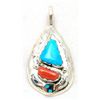 Image 1 : Zuni Coral and Turquoise Medium Teardrop Snake Pendant - Effie Calavaza