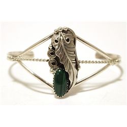 Navajo Malachite Sterling Silver Tall Cuff Bracelet - Ronnie Martinez