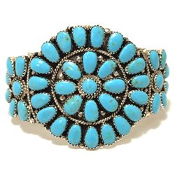 Navajo Turquoise Cluster Sterling Silver Cuff Bracelet - Juliana Williams