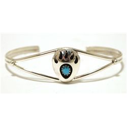 Navajo Turquoise Sterling Silver Bear Paw Cuff Bracelet - Gaynelle Parker