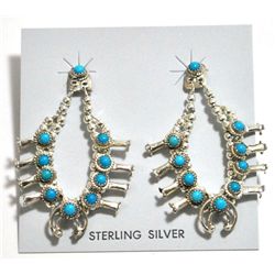 Navajo Turquoise Sterling Silver Squash Blossom Post Earrings - Larry Curley