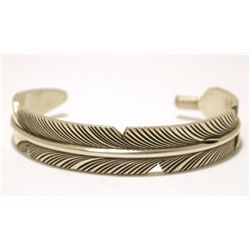 Navajo Sterling Silver Feather Heavy Cuff Bracelet - Chris Charley