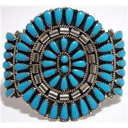 Navajo Turquoise Needlepoint Cluster Sterling Silver Cuff Bracelet - Juliana Williams