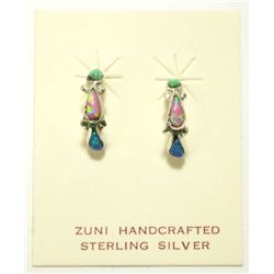 Zuni Multi-Opal Sterling Silver Small Half-Ring Post Earrings - Bryce Vacit