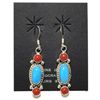 Image 1 : Navajo Coral & Turquoise Sterling Silver French Hook Earrings - Running Bear