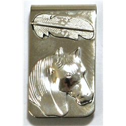 Navajo Sterling Silver Horse & Feather Money Clip - Betty Thomas