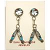 Image 1 : Zuni Multi-Stone Inlay Sun Face Sterling Silver Post Earrings - Keith Leekity