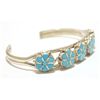 Image 2 : Zuni Turquoise Inlay Flowers Sterling Silver Cuff Bracelet - Benina Kalestewa