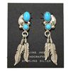 Image 1 : Navajo Turquoise Sterling Silver Feather Post Earrings - Running Bear