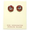 Image 1 : Zuni Multi-Stone Inlay Red Flower Sun Face Sterling Silver Post Earrings - Karen Lalio