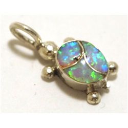 Zuni Blue/Green/Pink Opal Inlay Sterling Silver Turtle Pendant - Vernon Waikaniwa