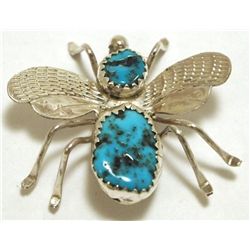 Navajo Turquoise Sterling Silver Bug Pin - Juan Begay, Jr.