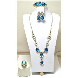 Navajo Blue Topaz Sterling Silver 4-Piece Set - Clem Nalwood