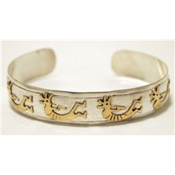 Navajo 12k Gold Fill Kokopellis over Sterling Silver Cuff Bracelet - Virgil Reeder