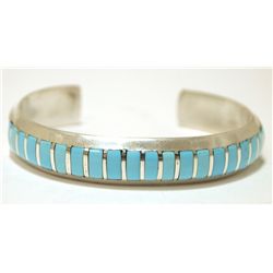 Zuni Turquoise Inlay Sterling Silver Cuff Bracelet - Elkus Gasper