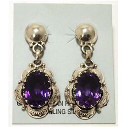 Navajo Amethyst Sterling Silver Post Earrings - Clem Nalwood