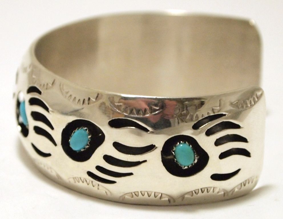 Navajo Turquoise Sterling Silver Wide Bear Paw Cuff Bracelet - Pearlene ...