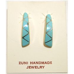 Zuni Turquoise Inlay Sterling Silver Post Earrings - Rufina Halusewe