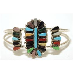 Zuni Multi-Stone Needlepoint Sterling Silver Cuff Bracelet - Valencia Halusewa