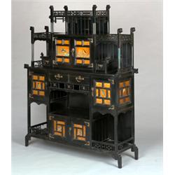Late 19th Century Art Aesthetic movement ebonised Japanesque side cabinet fitted galleries, open...