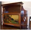 Image 1 : Liberty style walnut hanging cupboard enclosed by a panelled door having stained polychrome decor...
