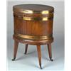 Image 1 : George III oval brass bound mahogany cellaret with hinged cover enclosing a zinc lined interior s...