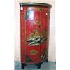 Image 1 : George III bowfront corner cupboard having later red and gilt chinoiserie style lacquered decorat...