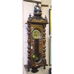19th Century walnut cased Vienna regulator wall clock having prancing horse finial, broken arch p...