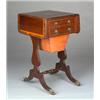 Image 1 : Edwardian Regency style rosewood and satinwood crossbanded mahogany two flap sewing table fitted...