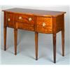 Image 1 : George III shaped front mahogany sideboard with satinwood crossbanding, the centre fitted two dra...