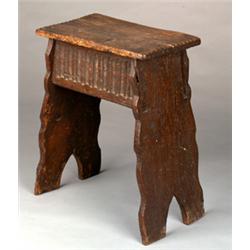 Early 17th Century oak boarded stool with chip carved seat, the seat rails with nulled fluting, 1...