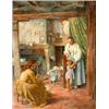 Image 1 : Cyrus Johnson R.I - Watercolour - Interior scene with three figures, signed, 25" x 19" - see illu...