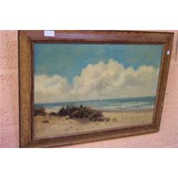 Daniel Sherrin - Oil on canvas - Coastal scene with dunes, signed, 16" x 24" Est.: £200 - £300...