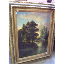 D Crook - Oil on canvas - Rural landscape with cattle beside a stream, signed, 40" x 29" Est.: £3...