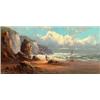 Image 1 : Sydney Yates Johnson - Oil on canvas - Seascape with a figure on a beach below the cliffs, monogr...