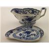 Image 1 : 19th Century Masons ironstone sauce boat having ogee scroll handle and chinoiserie style blue and...