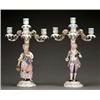 Image 1 : Pair of Sitzendorf porcelain figural candelabra, each having four floral encrusted branches with...