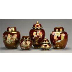 Carlton Rouge Royale ginger jar and cover decorated with the New Mikado (late version) pattern, 8...